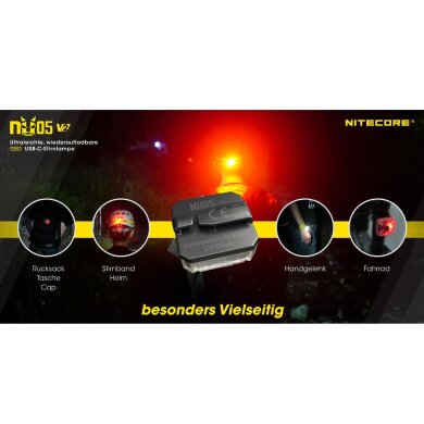 Nitecore NU05 V2 Warnlicht mit integrierter Akku USB-C aufladbar
